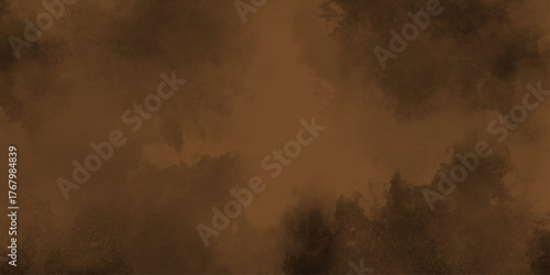 Eerie black background with billowing brown smoke on black background. old style dark brown grunge texture, brush painted . Old and grainy orange paper texture, vector,	