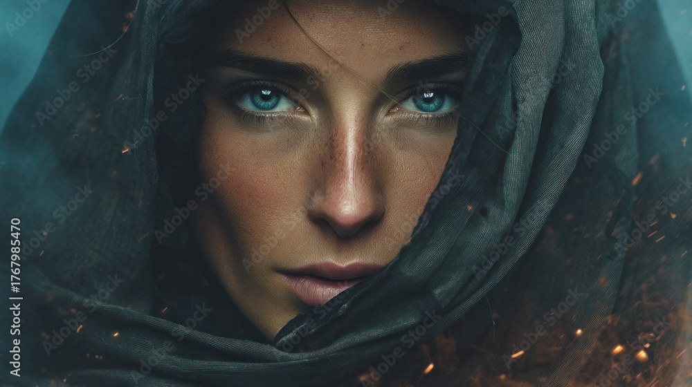 Naklejka premium Woman with blue eyes close up