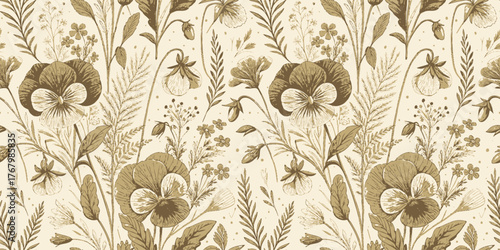 Elegant floral pattern featuring beautifully detailed brown and cream flowers.