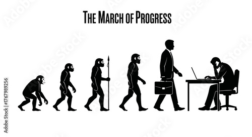 Human Evolution Silhouettes Vector: Primate to Modern Man with Technology