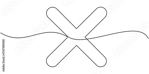 Continuous one line drawing cross Mark. Line Art cross Mark Symbol, One line cross icon vector, Continuous line. outline Vector illustration.