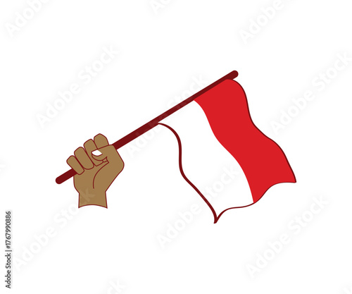 Hand holds Indonesia red and white flag vector Illustration