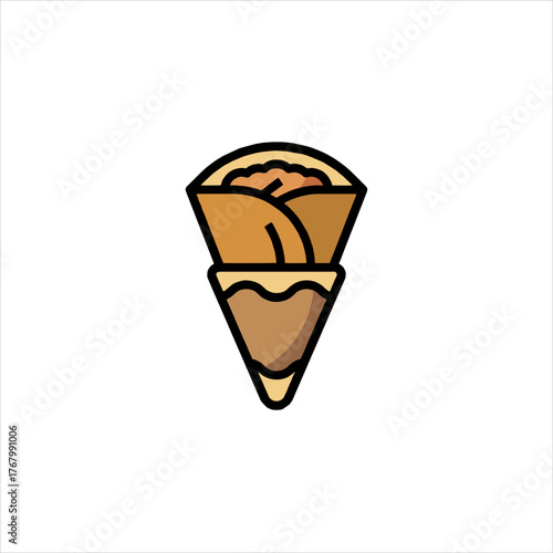 Colorful crepe filled with sweet cream being held in a cone, a delicious treat for a warm day. showing amazing visual quality and appeal.