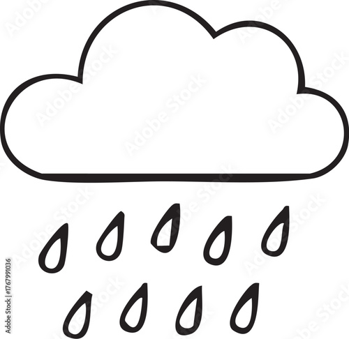 Simple hand drawn raining cloud illustration.