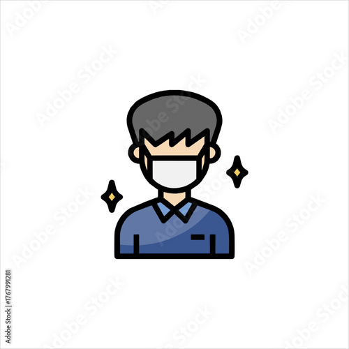 Man wearing a face mask to protect himself from viruses and germs in public spaces during the pandemic, symbolizing health and safety.