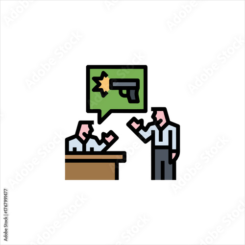 Two men arguing intensely about gun violence in a courtroom, expressing strong opinions and emotions during a heated debate, highlighting the contentious nature of the topic.