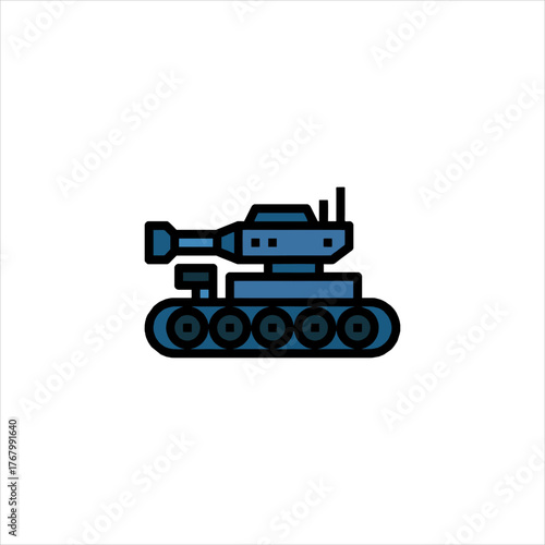 Blue tank moving across a white surface, showcasing modern military technology and defense capabilities with a minimalist approach.