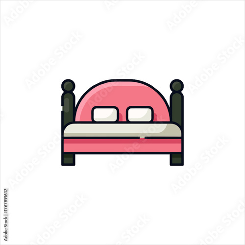 Pink bed with white pillows sits in a minimalist room, creating a cozy and inviting atmosphere for relaxation and sleep.