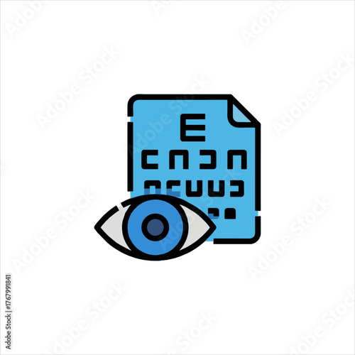 Eye exam chart with eye symbol represents vision testing for eye health and clarity, promoting optical care and visual wellness.