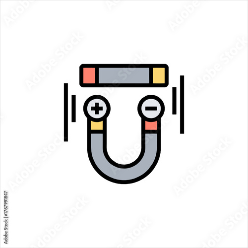 Horseshoe magnet attracting metal bar in physics experiment demonstrating magnetism and polarity in a simple scientific concept.