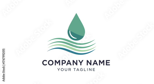 Water Drop Logo Design with Flowing Waves.
