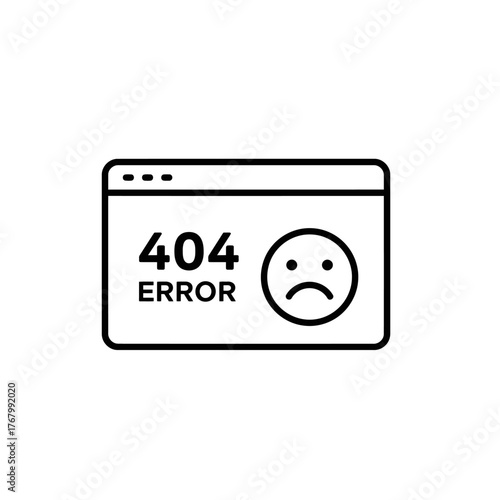 404 Error Page with Sad Face Icon in Outline Style.