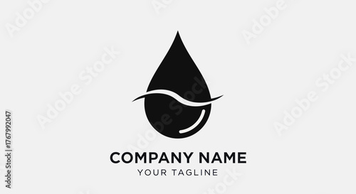 Minimalist Black Water Drop Logo Design with Wave Element.