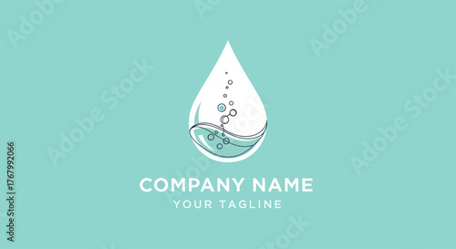 Modern liquid drop icon with bubbles for corporate identity.