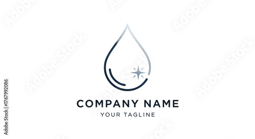 Minimalist Water Drop Logo with Sparkle for Purity and Cleanliness.