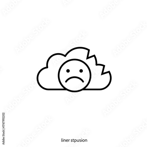 Sad Face Cloud Icon Represents Gloomy Weather or Bad Mood.