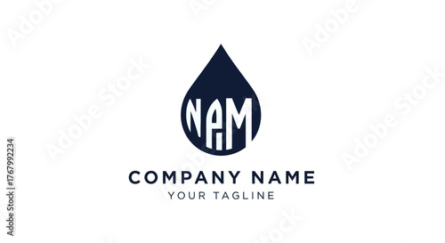 Elegant Water Drop Logo Design with NAM Initials for Modern Branding.