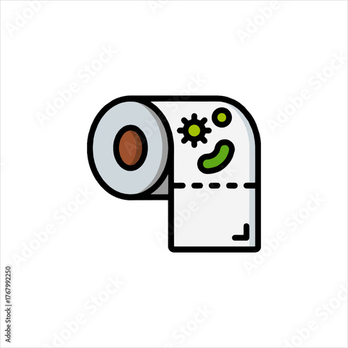 Toilet paper roll displays germs, highlighting hygiene concerns in bathroom with potential health implications, emphasizing cleanliness and awareness.