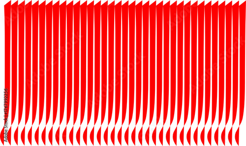 Abstract red curved lines forming a vertical optical illusion on a white background, creating a sense of depth, rhythm, and modern geometric movement.
