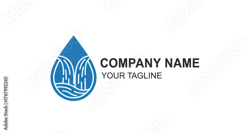 Water Drop Logo with Nature Elements and Company Name Placeholder.