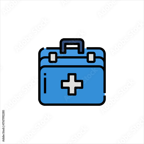 Blue first aid kit with white cross sits ready for use in case of emergency, providing essential medical supplies and assistance in a crisis situation.