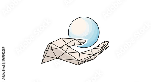 Geometric Hand Holding a Sphere - Modern Design Concept.