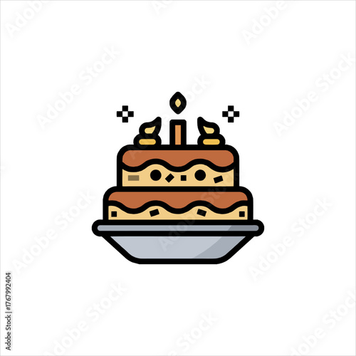 Delicious chocolate cake sitting on a silver platter with lit candles, ready for a birthday celebration, creating a festive and joyful atmosphere.