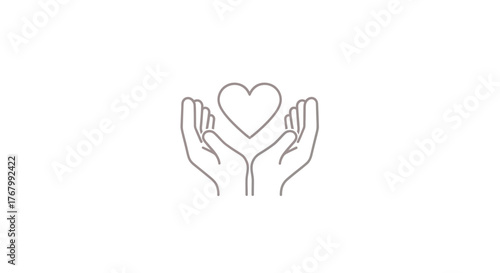 Hands cupping a heart, symbolizing care, love, and protection.