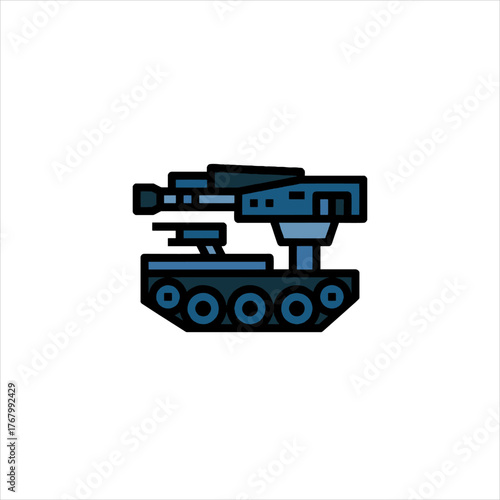 Blue tank stands ready on a barren landscape, symbolizing military strength and defense capabilities with a somber tone.