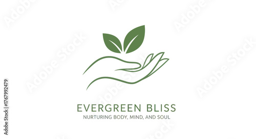 Evergreen Bliss logo with a hand nurturing green leaves.
