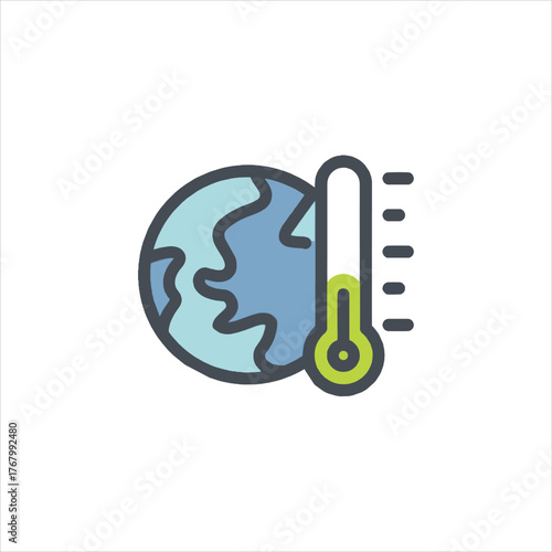 Earth shows rising temperature with thermometer indicating global warming and climate change on white backdrop, emphasizing environmental concerns and urgent action needed.