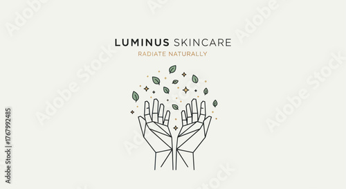 Luminous Skincare brand logo with hands holding leaves and nature elements.