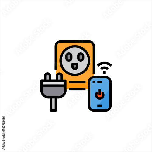 Smart home system controls power outlet with smartphone app for energy efficiency and convenience in modern living.