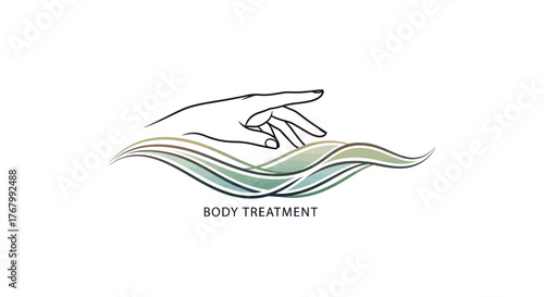 Gentle hand touching waves representing body treatment and relaxation.