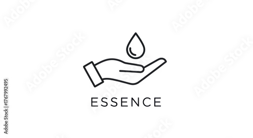 Hand holding a single drop of liquid, symbolizing essence and purity.