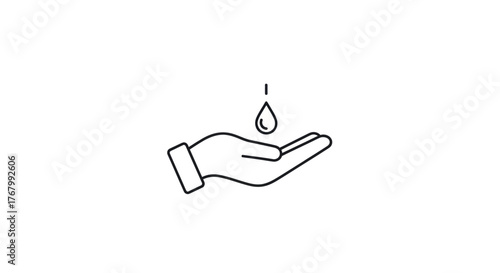 Hand with a drop of liquid, symbolizing hygiene and cleanliness.