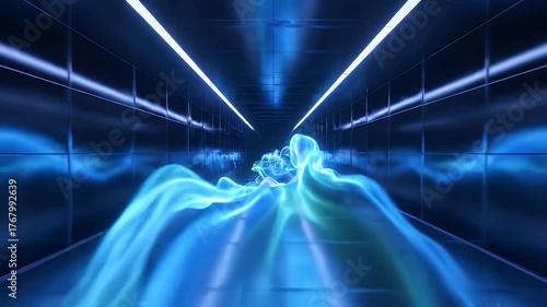 Futuristic Tunnel with Flowing Light Waves - A Digital Journey.