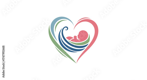 Colorful heart symbol cradling a precious newborn baby.