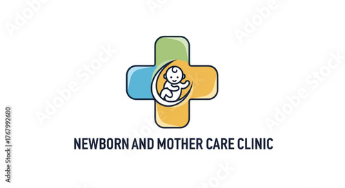 Newborn and Mother Care Clinic Logo Design with Cross Symbol.
