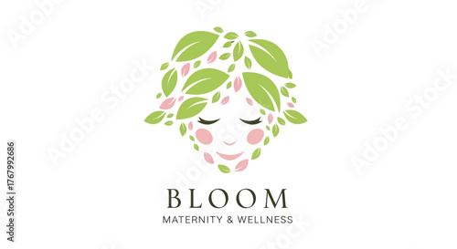 Bloom Maternity Wellness Logo - A serene face adorned with leaves, symbolizing growth and well-being.