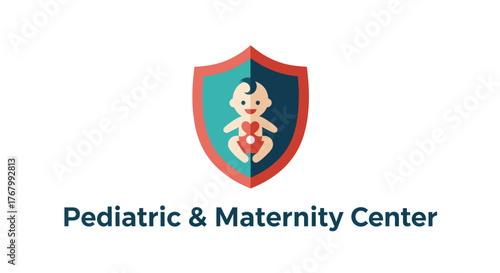 Pediatric and Maternity Center Logo Featuring a Baby and Shield Design.
