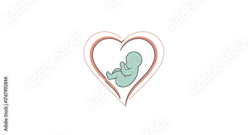 Heart shaped symbol with fetus inside representing pregnancy and motherhood.
