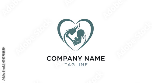 Mother and child in heart shape logo design.