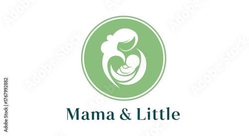 Green circular logo for Mama  Little brand with mother and child.