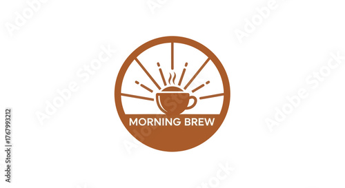 Morning Brew coffee shop logo with a steaming cup and sunrise design.