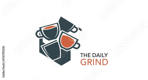 The Daily Grind Coffee Shop Logo with Multiple Coffee Cups.
