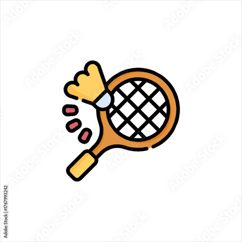 Badminton racket hits the shuttlecock in a playful cartoon style, suggesting a fun and active recreational activity.