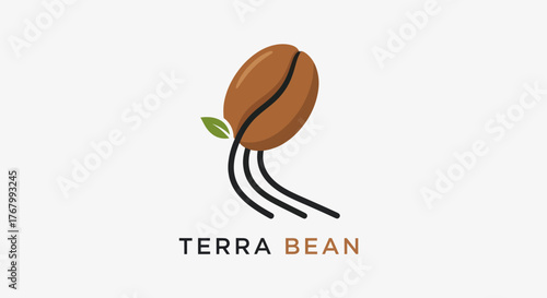 Terra Bean Coffee Logo Design Featuring Coffee Bean and Leaf.