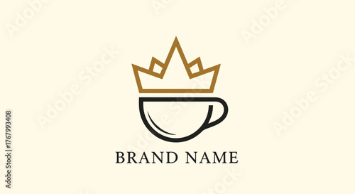 Elegant Coffee Cup with Crown Logo Design for Premium Brand.