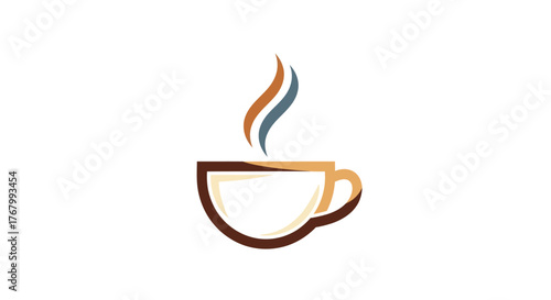 Stylized Coffee Cup with Rising Steam, Minimalist Design.